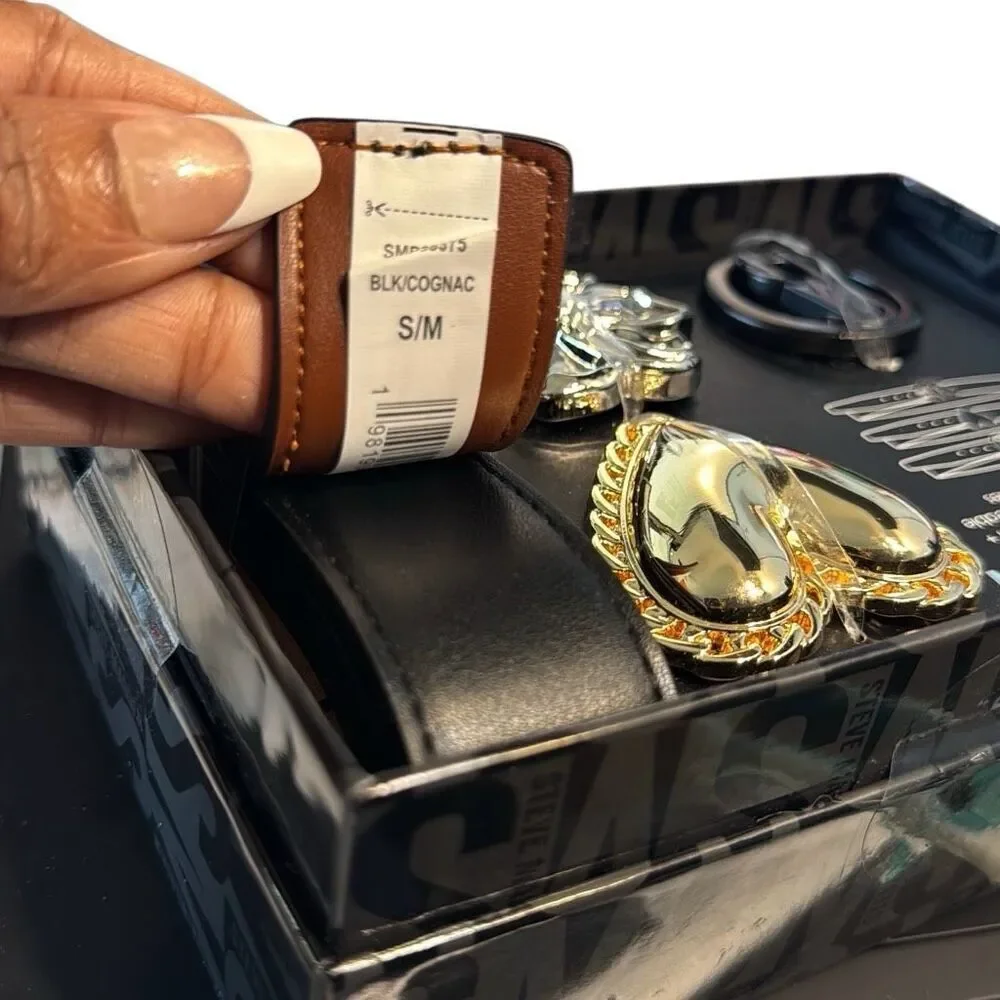 Steve Madden Reservable Interchangeable Black Cognac Belt
